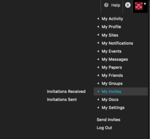 screenshot of user menu
